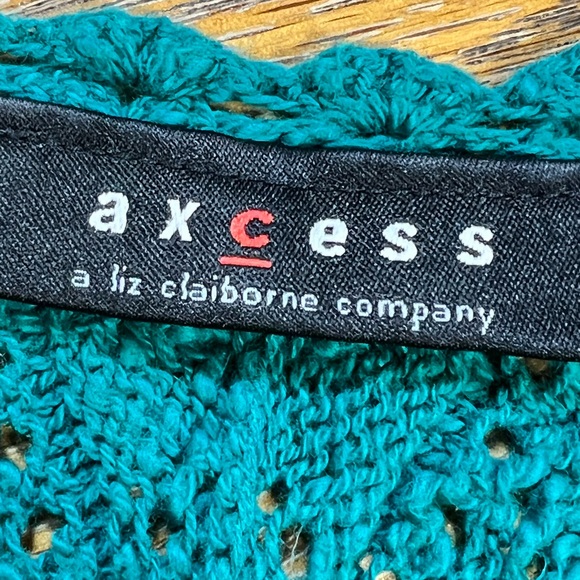 Jade teal open crochet knit sweater form fitted short sleeve tunic long length‎ - Picture 15 of 17